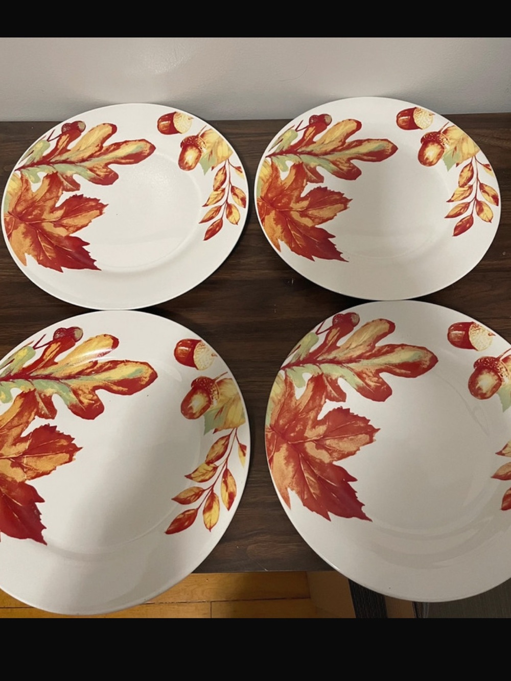 Royal Norfolk Fall Leaves & Acorns Set Of 4 Dinner Plates